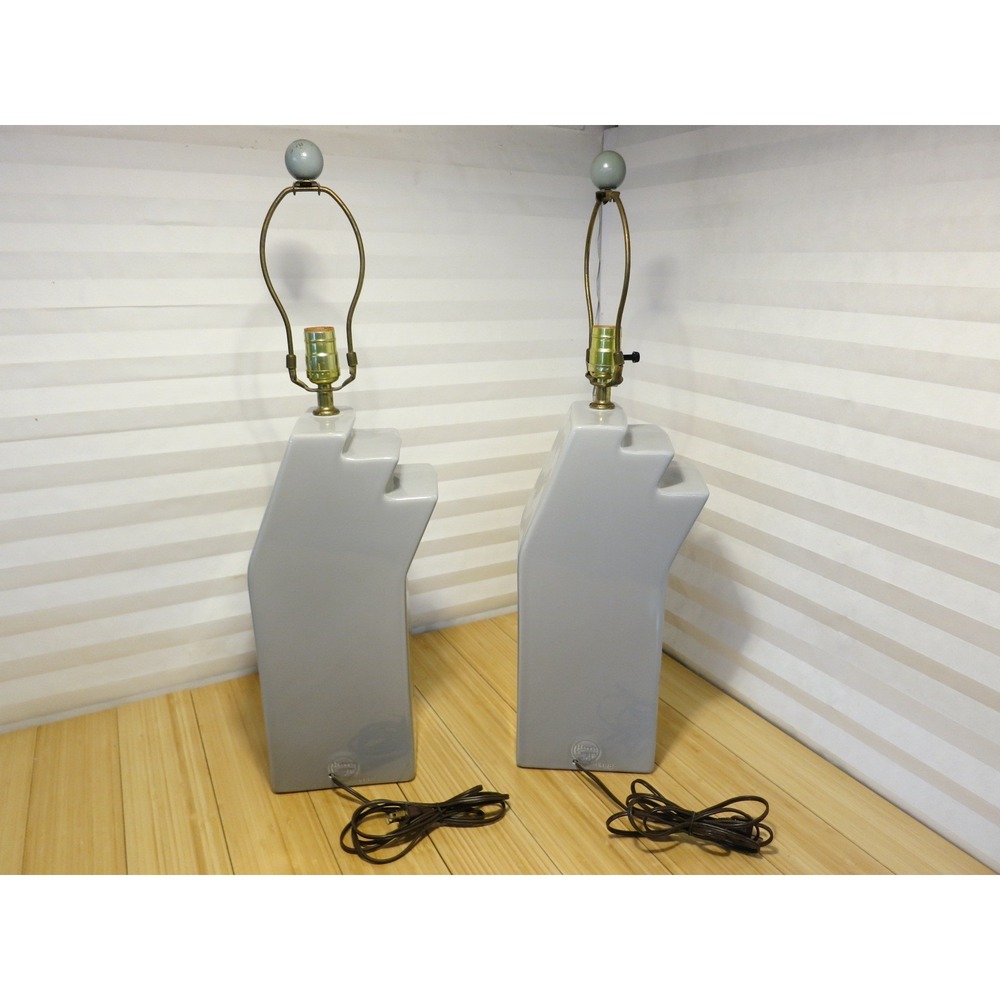 Vintage 1988 Harris Lamps Gray Geometric Modern 3-Stage Step Lamps (Set of 2) - Picture 2 of 12